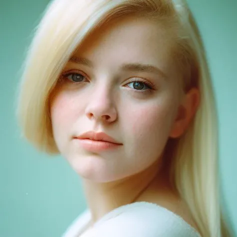 analog style portrait of a cute young woman with blonde hair