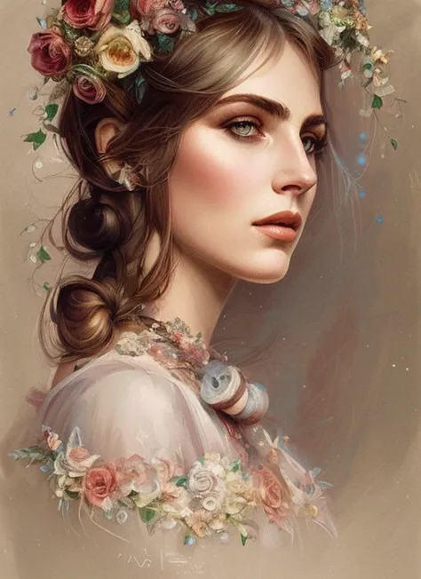 a woman with a flower crown on her head