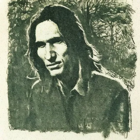 townes van zandt singing to animals in the forest, kidbooks style , analog style
