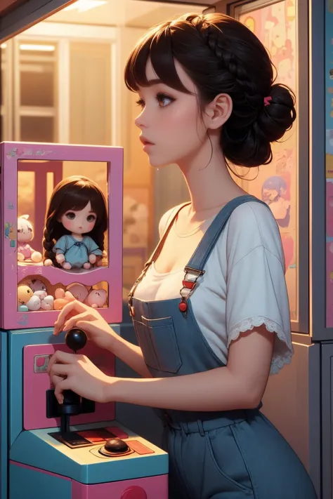 a close up of a person playing a video game with a doll