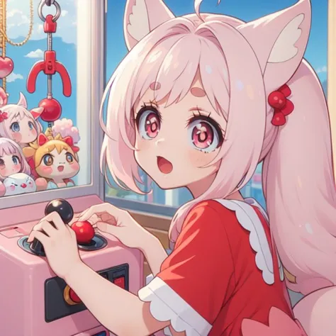 (masterpiece, best quality, detailed:1.5), 1girl from side, bend over while control long joystick and press button, (claw machine:1.2)  <lora:girllikeclawmachine:0.8>, (Kome-Kome, fox girl:1.2) <lora:Kome-Kome:1>, laugh