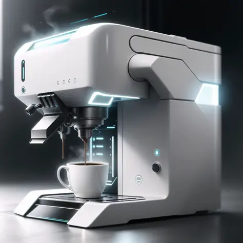 <lora:NeoFuturisticTech-20:0.8>,neotech,sleek,  coffee machine , mug,