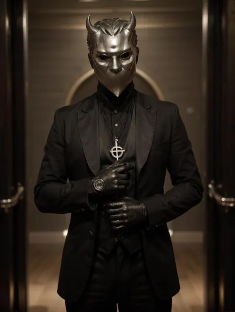 RAW photo, thin 1man, black strict suit, chrome devil mask, artistic pose, complex church background, 8k uhd, dslr, soft lighting, high quality, film grain, Fujifilm XT3, (intricate details:0.9), (hdr, hyperdetailed:1.2)
<lora:NamelessGhoul:0.7> NamelessGhoul