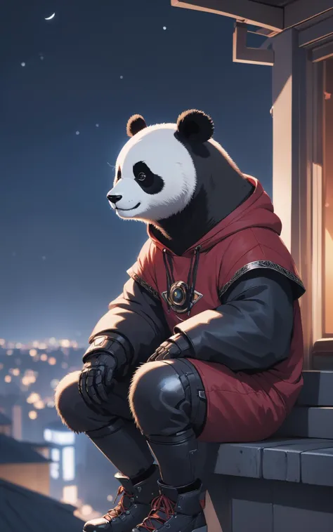 a close up of a panda bear sitting on a ledge