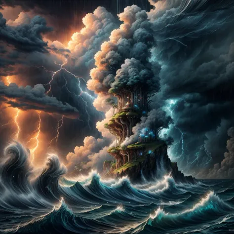 fantasy art, raw photo quality, imagery masterpiece break
storm cloud over ocean, heavy rain, lightnings and thunder, whirlpools...