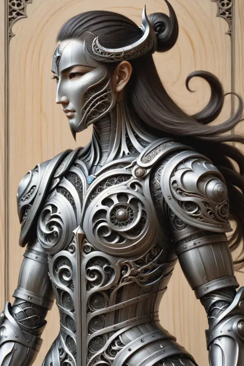 a close up of a statue of a woman in armor