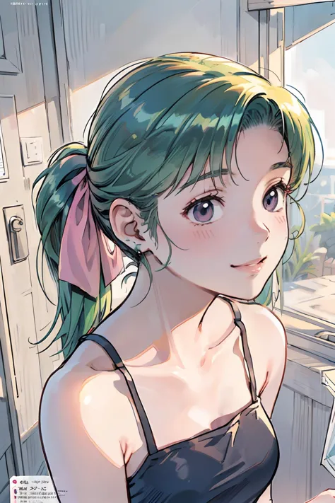 8k high quality detailed,highres,anime,comic,detailed image,
(an illustration of a teenage girl posing,(an illustration of girl,teenage girl)),(magazine_illustration),
(,HatsuenoAlpha,1girl,green_hair,pony-tail,pink_hair_ribbon,medium breasts),(Brilliant Smile),detailed_face,
((clenched hands):0.8),
((, blue pants,camisole,killer):0.85),(,realistic clothing texture,realistic_skin_texture),<lora:HatsuenoAlpha:0.85>,<lora:æ§æèè²çä¼½è£¤åå¸¦èå¿+ç¾å¥³:0.45>,<lora:more_details:0.2>