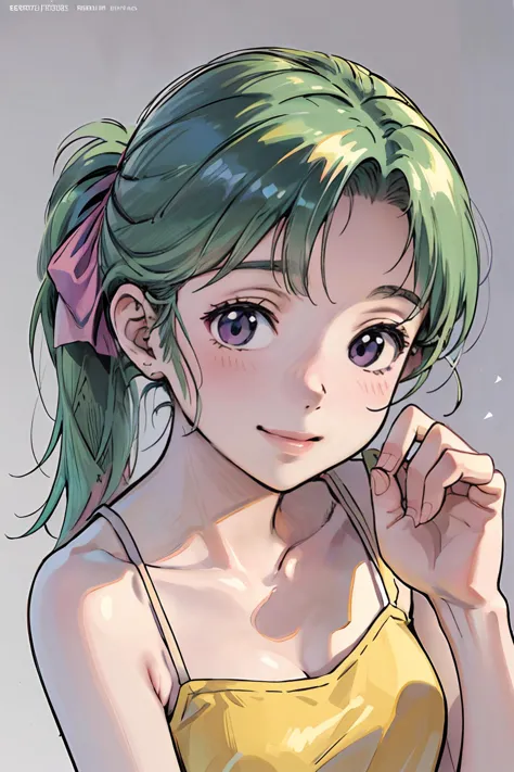 8k high quality detailed,highres,anime,comic,detailed image,
(an illustration of a teenage girl posing,(an illustration of girl,teenage girl)),(magazine_illustration),
(,HatsuenoAlpha,1girl,green_hair,pony-tail,pink_hair_ribbon,medium breasts),(Dampened Smile),detailed_face,
((Reaching out with one hand,):0.8),
((, blue pants,camisole,killer):0.85),(,realistic clothing texture,realistic_skin_texture),<lora:HatsuenoAlpha:0.85>,<lora:æ§æèè²çä¼½è£¤åå¸¦èå¿+ç¾å¥³:0.45>,<lora:more_details:0.2>