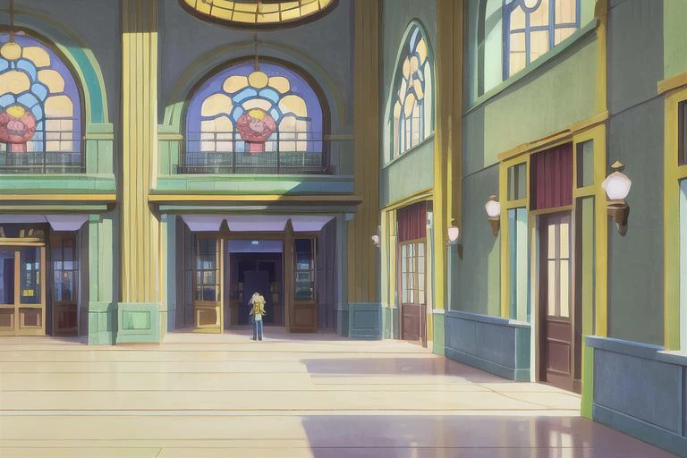 (Best quality, absurdres, high quality, high detail, 8k), (anime screencap), (no humans), Pokemovies
American shopping mall interior, storefronts, wide corridor, planters and benches, skylight,