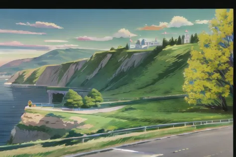 (Best quality, absurdres, high quality, high detail, 8k), (anime screencap), (no humans), Pokemovies,
scenicroad, coastline, hil...