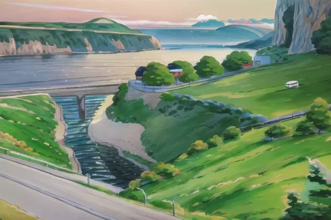 (Best quality, absurdres, high quality, high detail, 8k), (anime screencap), (no humans), Pokemovies,
scenicroad, coastline, hil...