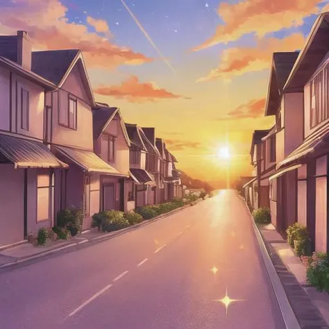 sky, fly, speed, day sky, sparkles, sun, one house, road, sunset, store,