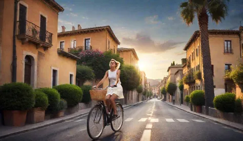 arafed woman riding a bike down a street with a basket on the back