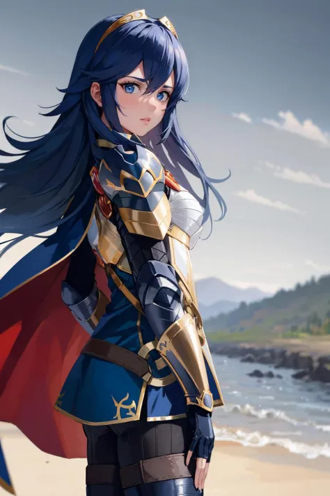 masterpiece, best quality,  <lora:lucina-nvwls-v2:0.9> brvLucy, tiara, cape, full armor, breastplate, gauntlets, armored legwear...