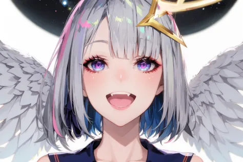 anime girl with angel wings and a star on her head