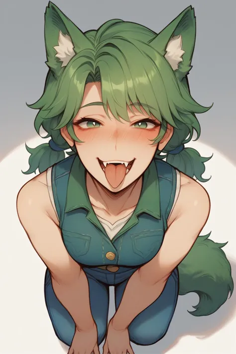 a cartoon picture of a girl with green hair and a green cat ears