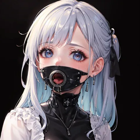 anime girl with a black mask and blue hair