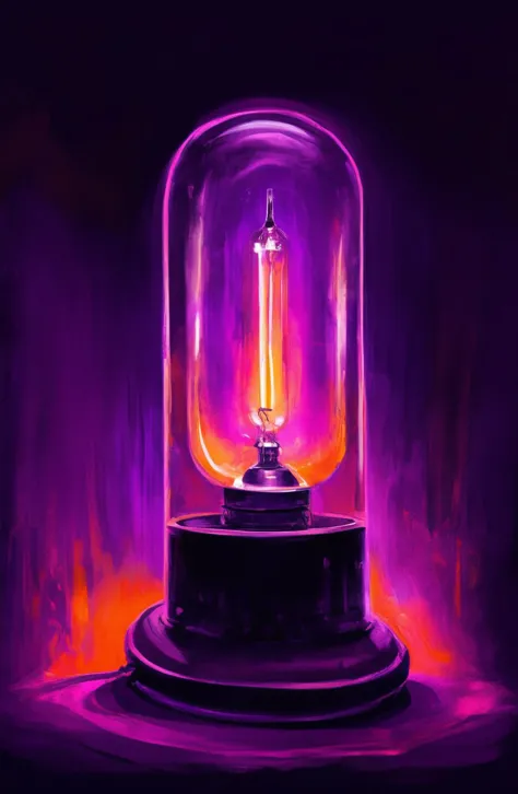 painting of a light bulb in a glass dome on a table