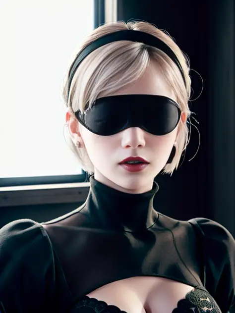 masterpiece, (photorealistic:1.4), best quality, beautiful lighting, yorha no. 2 type b, 1girl, wlop, ((blindfold)), breasts, cl...