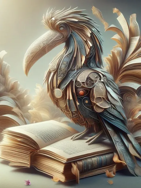 a close up of a bird sitting on top of a book