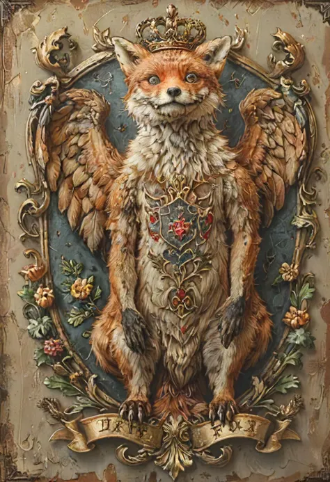Coat of Arms of the house of the (derpy fox:1.1), centered, symbol of high status, style, intricate, 8k, detailed, symmetrical, ...