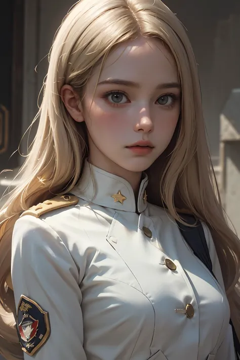 ( detailed realistic background:1), ( official art, beautiful and aesthetic:1 ), realistic lighting, cinematic lighting, hyperrealism, soothing tones, muted colors, high contrast, soft light, sharp, artistic photoshoot, ( cute, petite ), slender, pale cheeks, square face shape with angular jaw, natural "no-makeup" makeup, big breasts, blonde hair, (Special forces soldier's uniform), (bank),