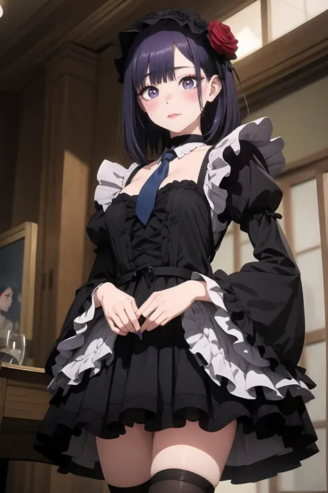 anime - style image of a woman in a black and white dress