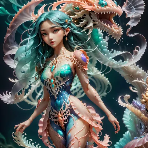 Legend of Zelda style A fantasy creature,Jellyfish + Dragon,underwater dragon,hybrid,8k,beautiful lighting,up close,digital art,...