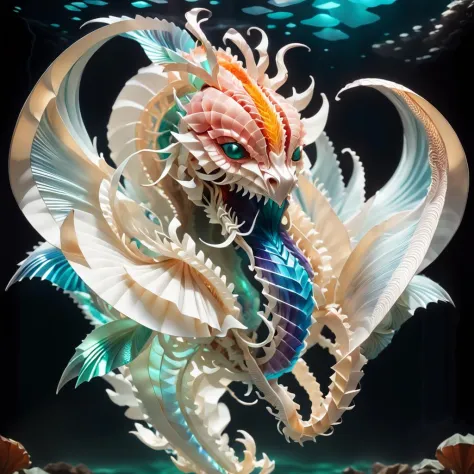 origami style A fantasy creature,Jellyfish + Dragon,underwater dragon,hybrid,8k,beautiful lighting,up close,digital art,intricat...