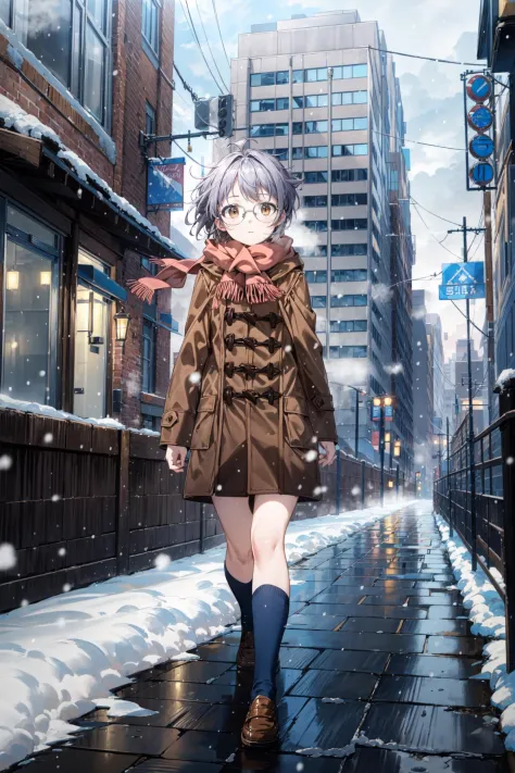(masterpiece),(best quality), <lora:NagatoYuki:0.8>,brown coat, glasses,   scarf, kneehighs, loafers,  uphill street, pavement, ...