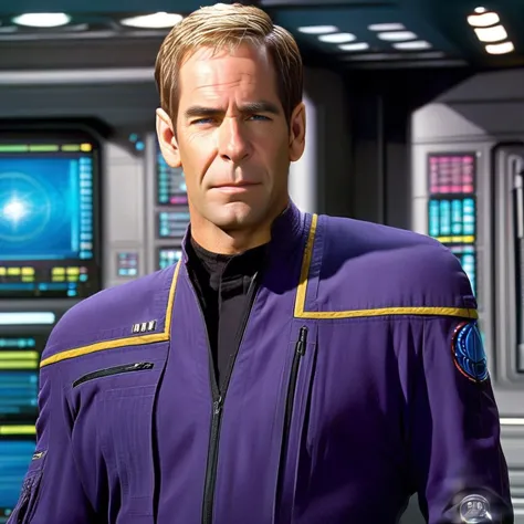 breathtaking <lora:captain_archer_10_x114:1.25> captain_archer, man, (star trek enterprise uniform purple overalls:1.3) , (star trek enterprise:1.5), ((enterprise NX1 bridge:1.1)),( captain jhonatan archer:1.3), blonde . award-winning, professional, highly detailed