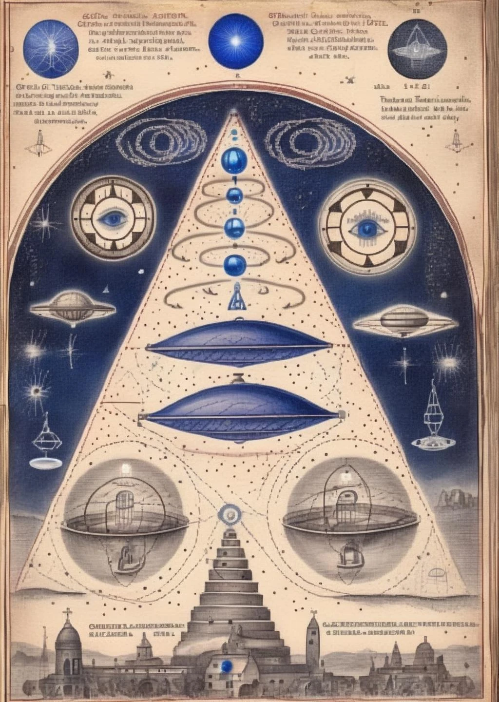 Оккультные обсерватории: Сверкающие шары, украшенные сапфировой гравировкой, НЛО наблюдают за земными загадками через призму космической ясности.