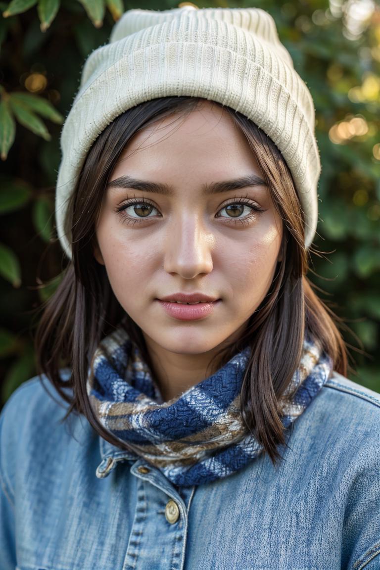 Arafed woman in a hat and overalls posing for a picture - SeaArt AI