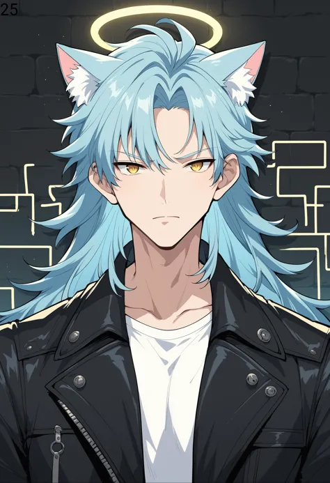 a close up of a person with blue hair and a cat ear