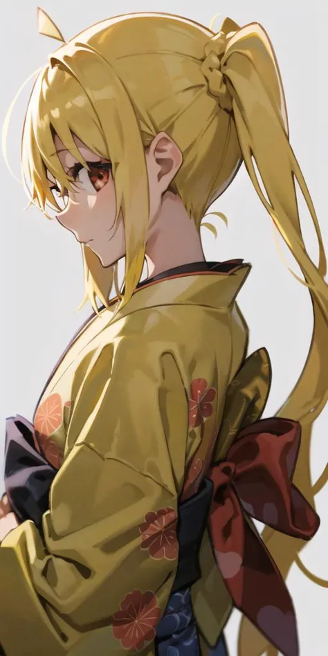 a close up of a woman with a ponytail in a kimono