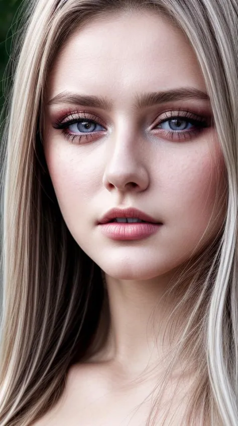 closeup face photo of beautiful russian teenager_woman, dark makeup, ash blonde, big perfect eyes, big perfect lips, hyperdetailed photography, soft light, head and breast portrait, cover,, best quality, (detailed beautiful face, detail skin texture, ultra...