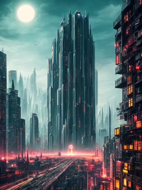 The picture depicts a surreal and futuristic landscape, with a mix of awe-inspiring beauty and horror. The sky is a deep, pulsing red, with dark clouds that seem to be alive and moving. In the distance, a massive cityscape can be seen, with towering skyscrapers, neon lights, and endless rows of buildings. The city is lit up with various colors and displays, adding to the overall feeling of awe and wonder.

However, there is also a sense of horror in the image. The buildings and structures seem to be in a state of decay and disrepair, with broken windows, missing sections, and cracked facades. The city is alive with activity, but there is a feeling of chaos and unrest, as if something has gone terribly wrong.

In the foreground, there is a massive, sentient being, with a twisted and inhuman appearance. The being is made up of wires, circuits, and mechanical parts, and it seems to be emerging from the ground, as if it's rising from the depths of the earth. Its eyes are glowing with an intense, red light, and its mouth is open, revealing rows of sharp, metallic teeth.

The background is shrouded in darkness, with only a few, dim lights visible in the distance. There is a sense of unknown and uncertainty, as if the world beyond the cityscape is vast and untamed.

The picture captures the essence of a surreal and futuristic world, with its mix of awe-inspiring beauty and horror. The image is visually stunning, and it showcases the world in a new and unusual light, with its mixture of the familiar and the unknown.

High detail RAW color art, animation, cartoon, (white topic), (intricately detailed, fine details, hyperdetailed), raytracing, subsurface scattering, ((muted colors)), diffused soft lighting, shallow depth of field, by (Oliver Wetter), by Stanley Kubrick, photographed on a Canon EOS R5, 28mm lens, F/2.8, sharp focus bokeh