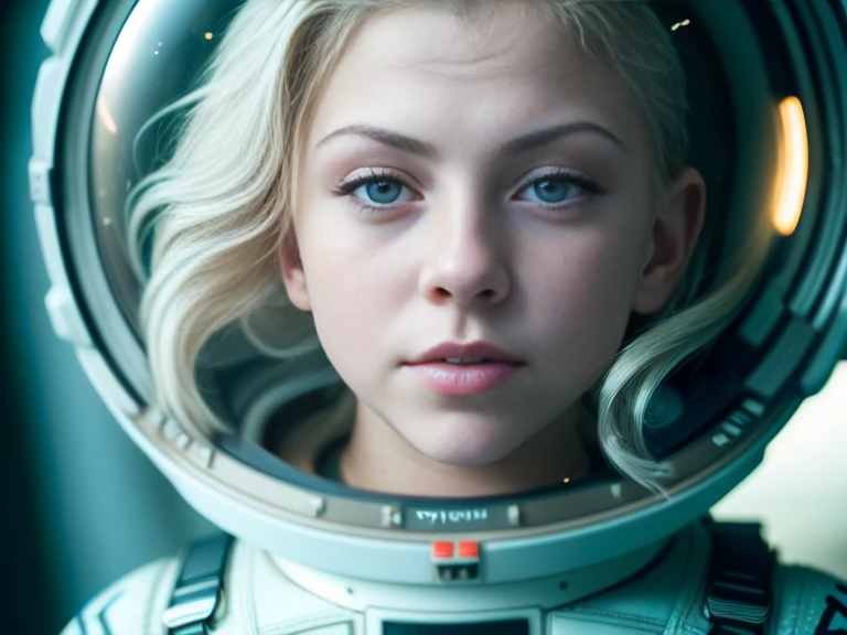 young female astronaut j0rd7nj0n3s  in space, beautiful face, realistic photo, (portrait), [smoke], [haze], natural lighting, shallow depth of field, photographed on a Canon EOS-1D X Mark III, 50mm lens, F/2.8, (intricately detailed, hyperdetailed), ((RAW color)), sharp focus, HDR, 4k resolution, Cinematic film