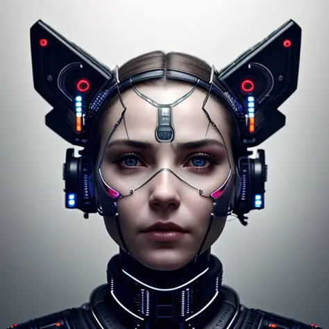 [cat : girl : 7], chest, porcelain face, cyborg, robotic parts, 150 mm, beautiful studio soft light, rim light, vibrant details, cyberpunk, hyperrealistic, anatomical, facial muscles, cable electric wires, microchip, H. R. Giger style, extremely detailed  (realistic, photo-realistic:1.37),Amazing, finely details