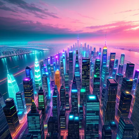 (best quality,masterpeace),(hyperdetailed colourful),
A futuristic metropolis with neon skyscrapers, perfect composition, best exposition,
, hdr, cinematic lighting, trending on artstation,trending on CGSociety, professional photo,immense detail,