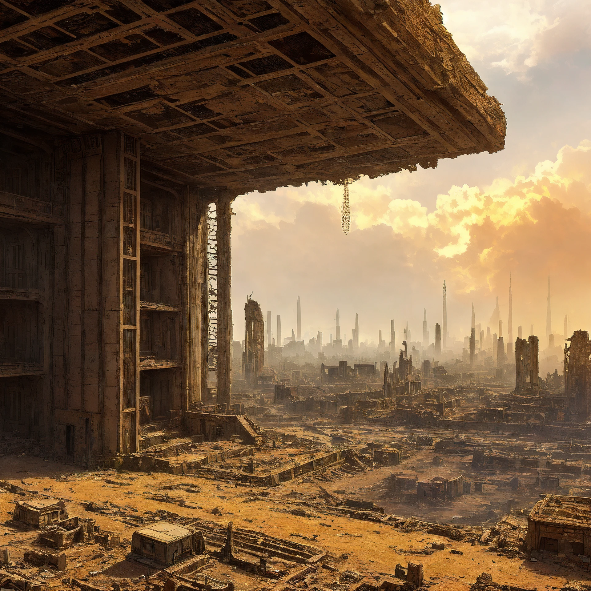 (best quality,masterpeace),(hyperdetailed colourful),
A post-apocalyptic wasteland with ruins of a once-great civilization
,perfect composition, best exposition, (golden ratio:1.2)
, hdr, dramatic,cinematic lighting, trending on artstation,trending on CGSociety, professional  photo,immense detail,