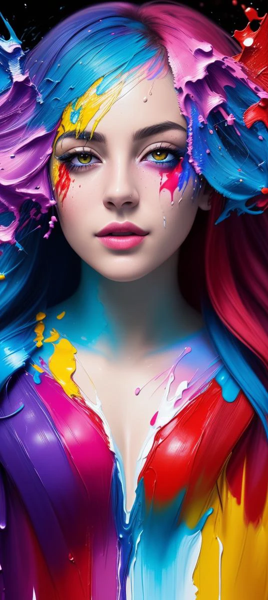 (level difference:1.8),(Paint colliding and splashing on the canvas),(depth of field),1girl's side face blends into it,thick flowing,(paint splatter:1.3),Liquid state,stunningly beautiful, masterpiece, detailed background,ultra high quality model, ethereal background,abstract beauty, explosive volumetric, oil painting,heavy strokes,Romantic lighting,Sub-Surface Scatterring,glow,8k,high resolution,ultrawide shot, dreamy,ray tracing,hdr,god rays,facing away,