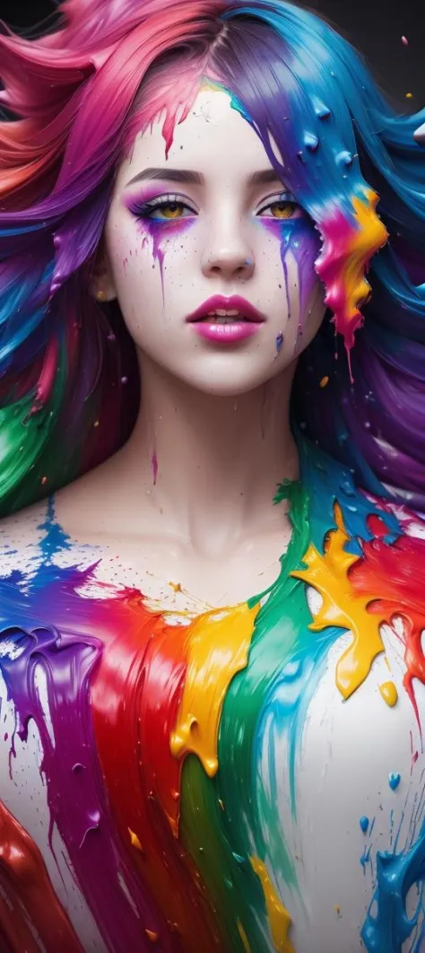 (level difference:1.8),(Paint colliding and splashing on the canvas),(depth of field),1girl's side face blends into it,(side face),open mouth,(liquid paint rainbow hair:1.1) made of paint and defies gravity,thick flowing,(paint splatter:1.3),Liquid state,stunningly beautiful, masterpiece, detailed background,ultra high quality model, ethereal background,abstract beauty, explosive volumetric, oil painting,heavy strokes,Romantic lighting,Sub-Surface Scatterring,lens 135mm,f1.8,glow,8k,high resolution, dreamy,ray tracing,hdr,god rays,