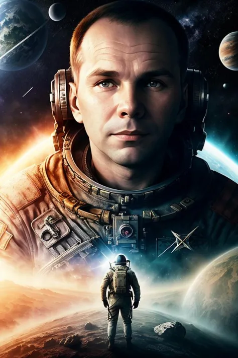 (Yuri Gagarin:1.3) cosmonaut USSR on a poster against the background of outer space and planets , full face
(foggy background, epic realistic, rutkowski, hdr, intricate details, hyperdetailed, cinematic, rim light, muted colors:1.2)
