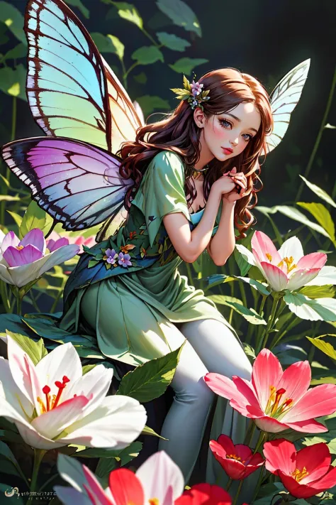 ((Masterpiece, best quality,edgQuality)), 
edgFae,flower fairy, a fairy surrounded with flowers ,drawn in edgFae style,wearing e...