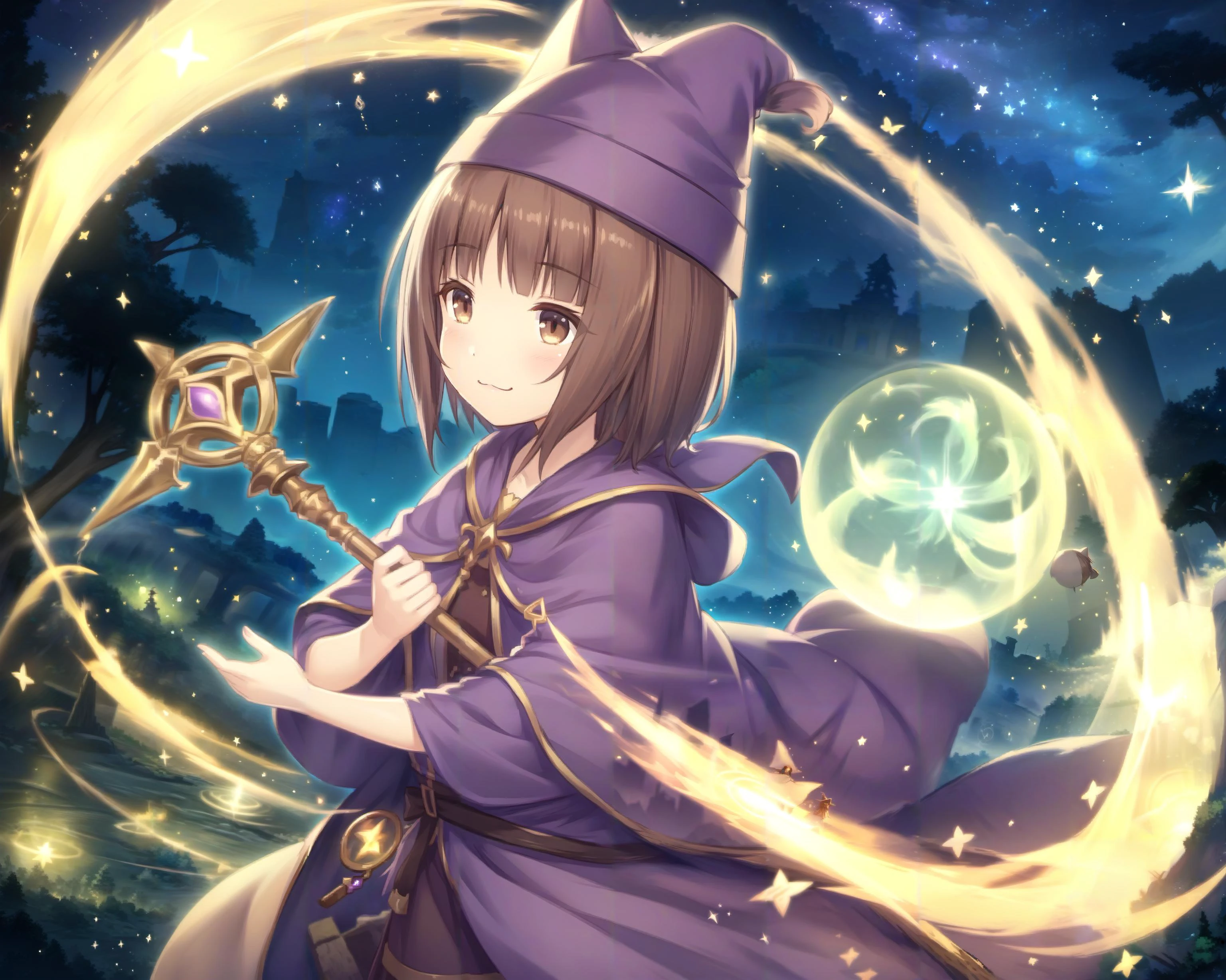 Anime girl with a magic wand and a hat holding a wand - SeaArt AI