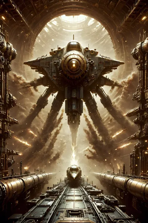 Alien-themed steampunk style dystopian style sci-fi style (((Ultra-detailed, 8k, highres, masterpiece))),kkw-detailMe-v1.0,BossF...