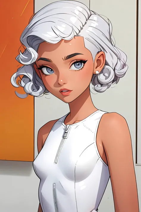 a close up of a cartoon of a woman with white hair