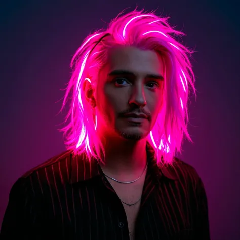 man with hrglw pink neon hair, dark club<lora:glowing_hair-000006:1>