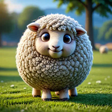 A sphrml spherical fluffy sheep in a field <lora:spherimal:1>
